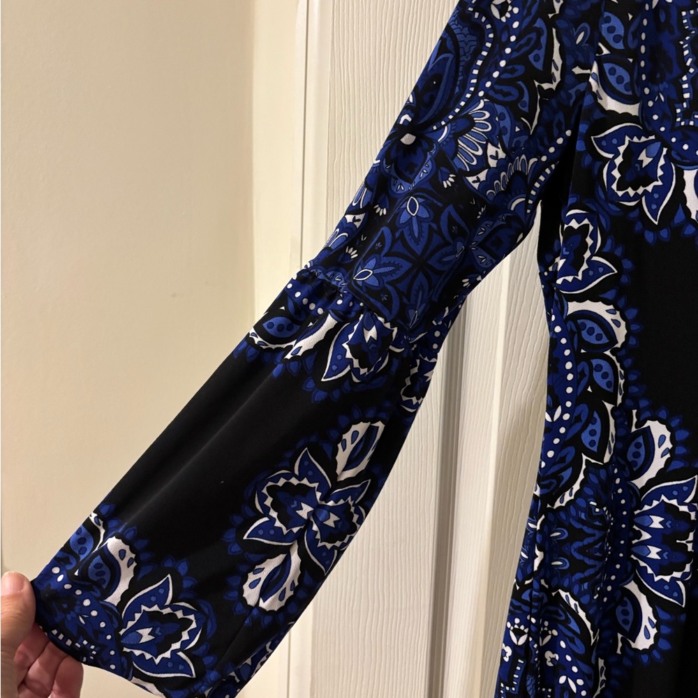 INC International Concepts Blue and Black Long Sleeve Dress Large - Picture 5 of 9